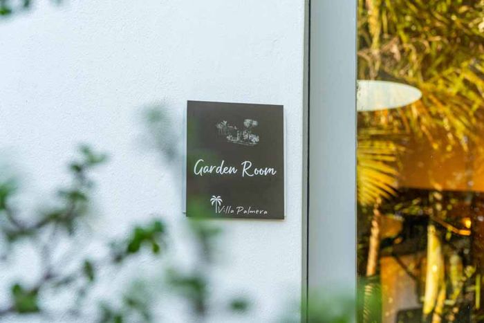 Garden Room name board at Villa Palmera