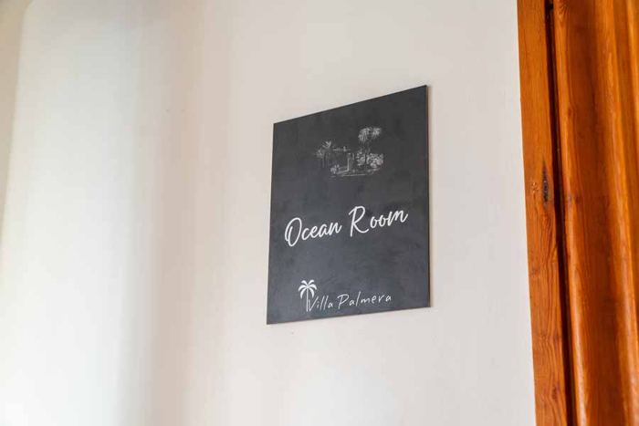 Ocean Room name board at Villa Palmera