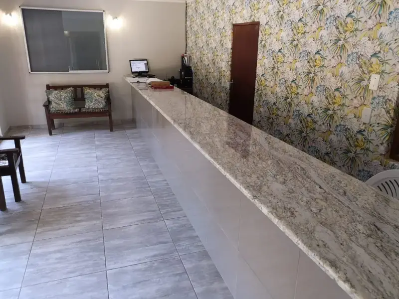 Reception counter and tiled floor at BushTime at Mabula
